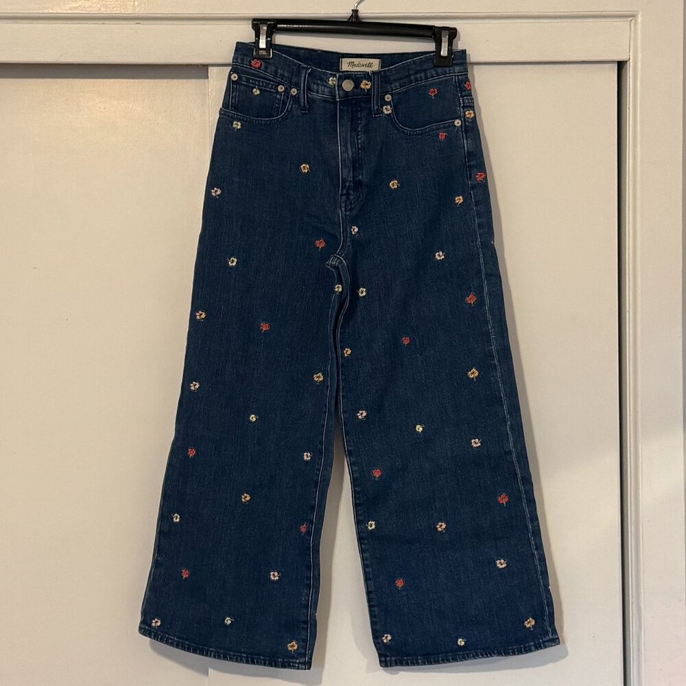 MADEWELL Wide Leg Crop Jeans Confetti Floral Embroidered Edition